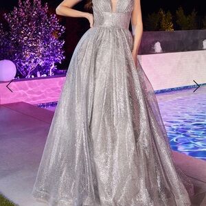 Cinderella Silver Glitter Prom Dress